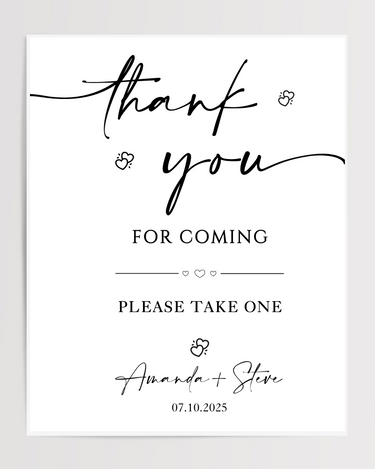 Thank You For Coming Printed Wedding Signs